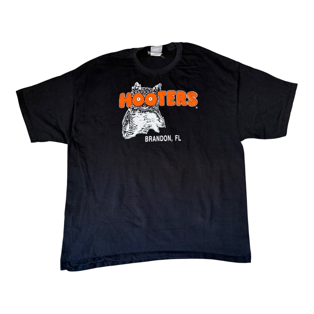 Jerzees Hooters Brandon FL Graphic T-Shirt Black Mens XL Short Sleeve Owl Logo